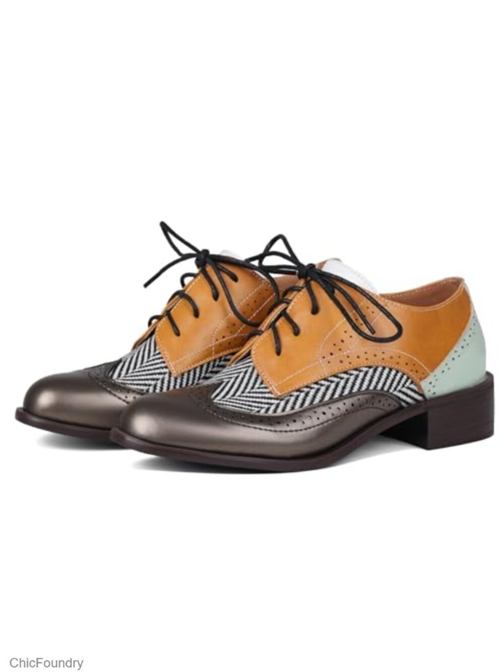 Wingtip Brogue Lace Up Oxfords Pointed Toe Dress Shoes for Women Heel 3.5cm
